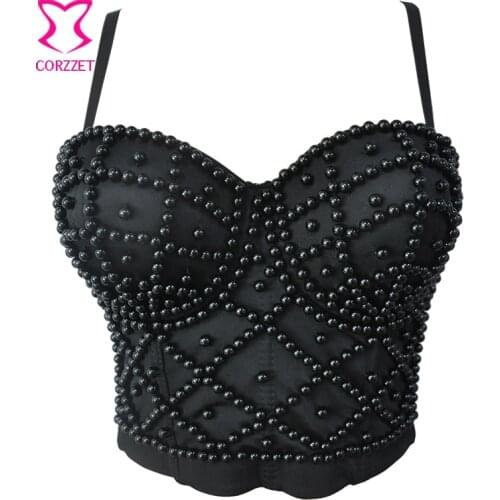 Black Beading Bustier Camis Bralette Crop Top Underwear Women Push Up Bra Sexy Lingerie Bralett Sujetador soutient gorge