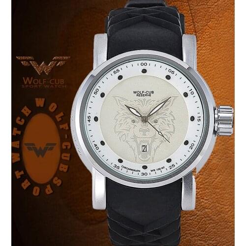 USA Wolf Dial Calendar Steel Shell Men Sports Personality Watch Japan Movenent Featured Rubber Watchband Oversized Dial 3Bar