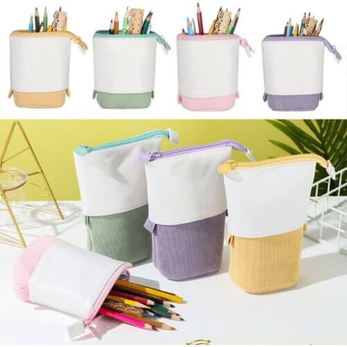 Pencil Case Stand Up Pen Holder Cute Telescopic Pencil Pouch Office Portable Storage Pencil Bag Corduroy Pencil Box