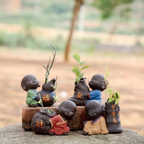 Flower Arrangement Lovely Purple Sand Little Monk Tea Pet Ornaments Creative Tea Set Decoration Mini Flower Vase