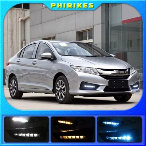 2PCS 12V DRL For Honda City 2015 2016 2017 With Yellow Color Turning Signal Lamp Day Light LED Daytime Running Light
