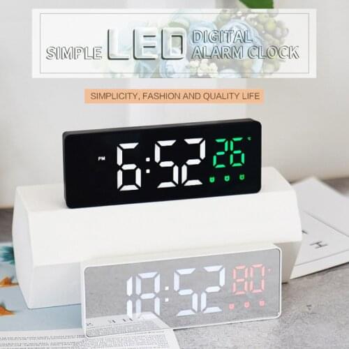 LED Mirror Alarm Clock Digital Snooze Table Clock Wake Up Light Electronic Large Time Temperature Display Home Decoration Clock