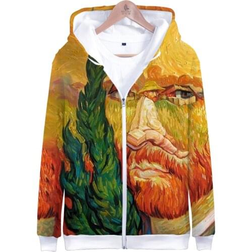Hot Sale Vincent Willem van Gogh Casual Long Sleeve Zipper Hoodies Sweatshirt Women Casual Clothes Hip Kawaii Plus Size tops