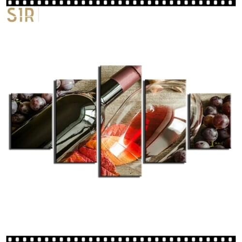 HD 5 Pieces Red Wine Pictures Print Posters Wall HD Art Home Decor for Living Room Painting on The Wall Pictures Wine Wall Art