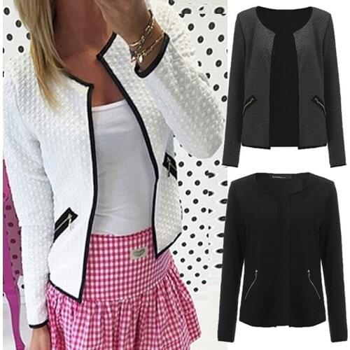 Spring Jacket Women Fashion Solid Color Pocket Zipper Casual Coat 3 Colors Tartan Cardigan Slim Fit Outerwear