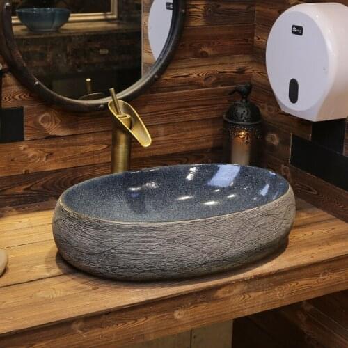 China Art porcelain Counter top Bathroom Sink Lavabo Ceramic above counter ceramic wash basins bathroom sinks oval