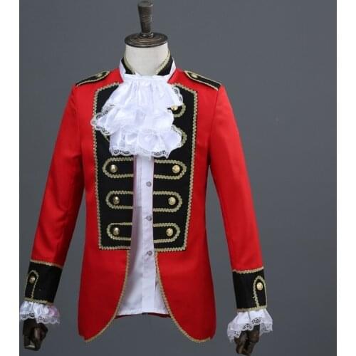 New Mens Gothic Punk Suits Long Sleeve Stand Collar Stage Dress Male Performances Red Party Dress Clothes 2 Piece Jacket Pants