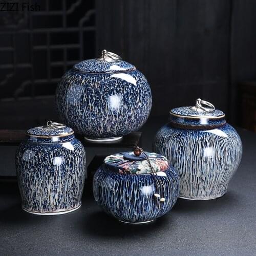 Creative Blue Irregular Ceramic Tea Caddy Household Sealed Storage Jar Candy Nut Jar Kitchen Storage Container Home Decoration