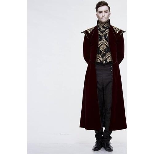 Gothic Vintage Winter Jacket Men Super Long Coat Black Gold Patchwork Lapel Sleeves