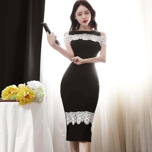 New Fashion Summer Bodycon Midi Party Club Dress Ladies OL Elegant Retro Sexy O-Neck Short Sleeve Lace Hollow Skinny Split Dress