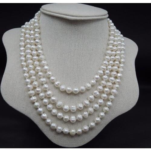 Very long pearl necklace,100% NATURE FRESHWATER PEARL LONG 90 inch NECKLACE-4 times lines