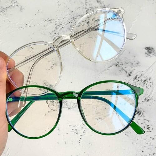 Vintage Anti Blue Light Eyeglasses Women Transparent Round Glasses Frame Men Computer Eyewear Flat Mirror Spectacles