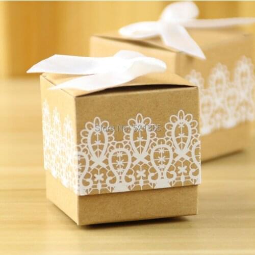 Wholesale 3000pcs/lot lace kraft candy box baby shower baby birthday party gift box chocolate box party decorations