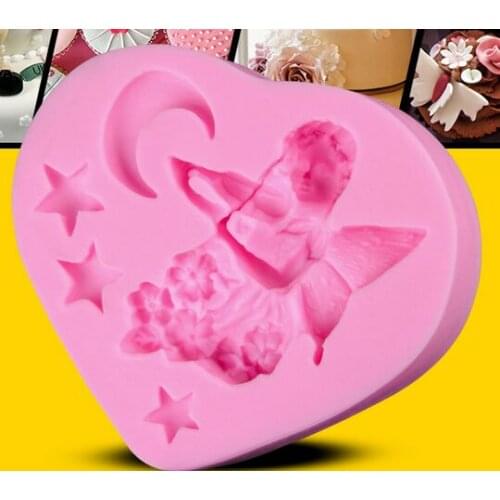 Wholesale/retail,free shipping,1 pcs clay fondant chocolate mold Love Angel Moon Star silicone resin