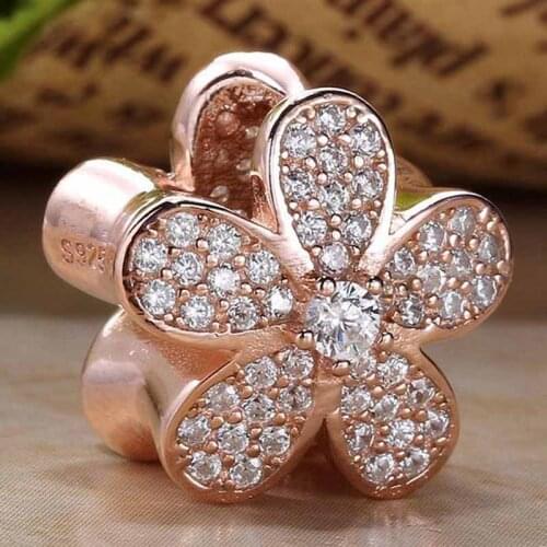 Original Rose Dazzling Daisy With Crystal Beads Fit 925 Sterling Silver Bead Charm Bracelet Bangle DIY Jewelry