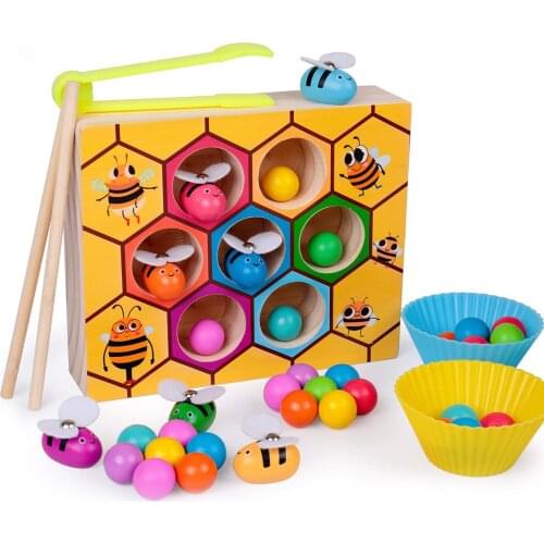 Bee To Hive Matching Game Color Cognition Classification Toy Clamp Bee Beads Toddler Educational Montessori Toy Gift For Baby