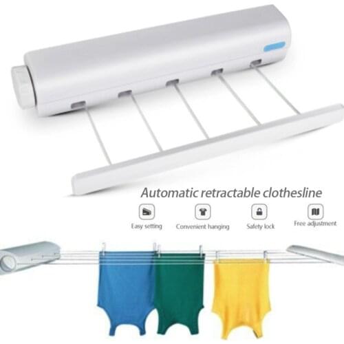 Spring automatic retractable four or five lines clothesline drying rack towel rack with hooks drying rack flexible WF926