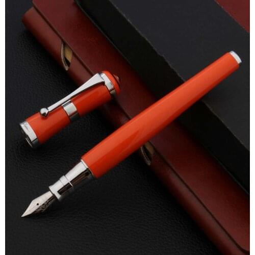Luxury METAL 05 Fountain Pen SILVER orange Business Office School Supplies ink pens