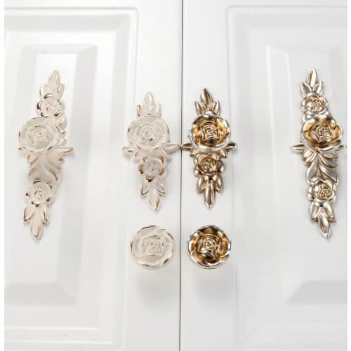 Antique Rose Cabinet Handle Door Drawer Dresser Cupboard Pull Silver White Knob Kitchen Ceramic Cabinet Zinc Alloy Knob Flower