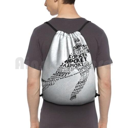 Typographic Hockey Player Languages Backpack Drawstring Bag Riding Climbing Gym Bag Wordle Typographic Hockey Languages