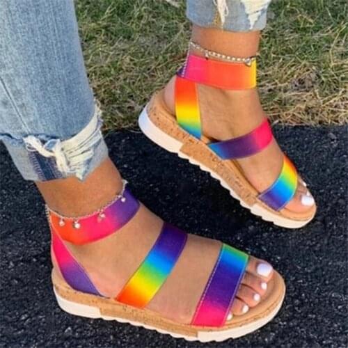Thick-soled Wedge Slippers Women Sandals Womens Shoes Fashion Color Straps Open-toe Womens Sandals Buckle Womens Sandals