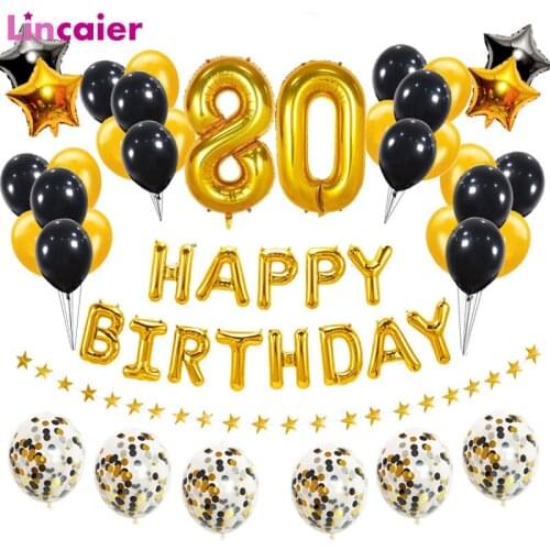 38pcs Number 80 Birthday Balloons 80th Happy Birthday Party Decorations 18 Years Old Gold And Black Man Woman Supplies