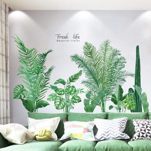 [shijuekongjian] Green Plants Wall Stickers DIY Grass Leaves Mural Decals for Living Room Bedroom Kitchen House Decoration