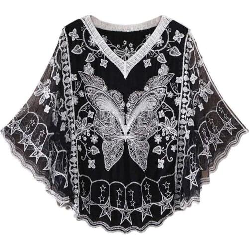 Chic Embroidery Shirt Blouse WomenTops 2020 summer Streetwear Beach Causal Lace Blusas