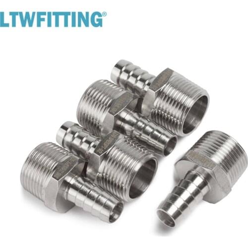 LTWFITTING Stainless Steel 316 Barbed Fitting Connector 3/4-Inch Male BSPT x 1/2-Inch(12mm) Hose Barb Fuel Gas