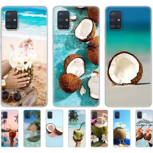 Silicon Case For samsung galaxy A31 A41 A51 A71 A01 A81 A91 A11 A30S A20S A21S A50S M11 M21 M31 M30S M40S summer Coconut beach