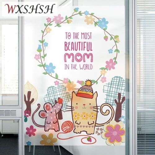 Customized Size Static Cling Window Sticker Mouse And Cat Decorative Privacy Protection Glass Film For Window Door Cabinet Table