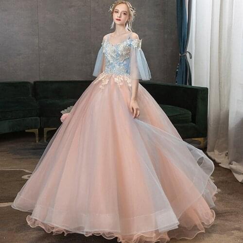 Light Blue With Blush Pink Ball Gown Off The Shoulder Applique Quinceanera Dresses Vestidos De Quinceaneras Vestido De 15 Anos