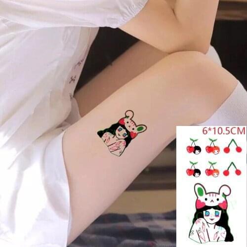 Waterproof Temporary Tattoo Sticker Lovely Rabbit Cartoon Girl Cherry Carrot Art Flash Tattoo Fake Tattoo for Women Men Kids