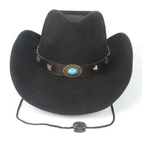 Breezer Hat Women Men Wool Hollow Western Cowboy Hat Roll-up Brim Gentleman Outblack Sombrero Hombre Jazz Cap Wind Rope