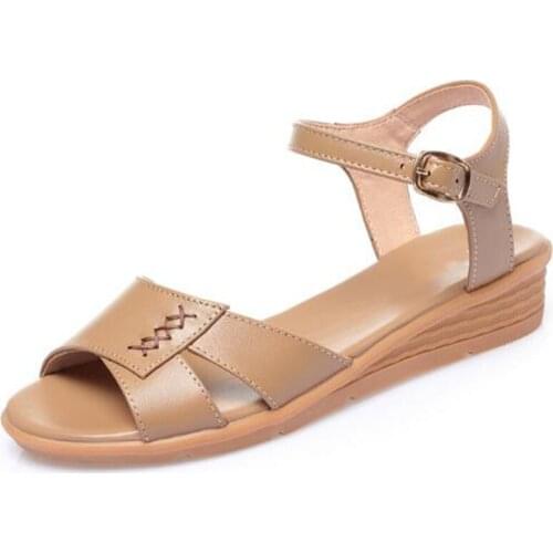 Promotion Summer Shoes Woman Flat Sandals 2020 New Fish Mouth Genuine Leather Sandals Women Shoes Casual Sandals Large Size