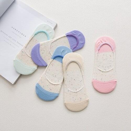 10 pieces = 5 pairs Spring summer silicone non-slip color point yarn cotton female invisible socks women slipper socks