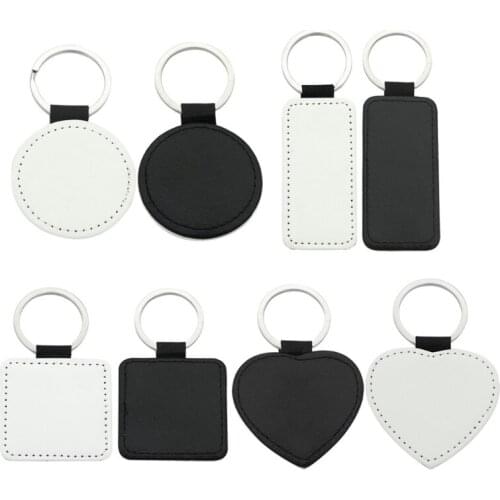10Pcs Leather Keychains Blank Heart Round Square MDF Keychains Sublimation Heat Transfer Keychains Kit Jewelry Making