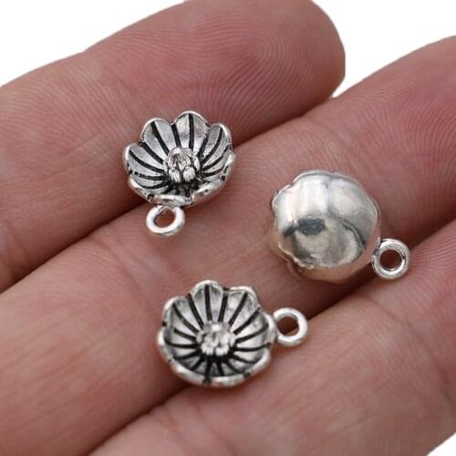 20PCS Antique Silver Plated Flower Charm Pendant Jewelry Making Bracelet Necklace DIY Earrings Accessories Craft