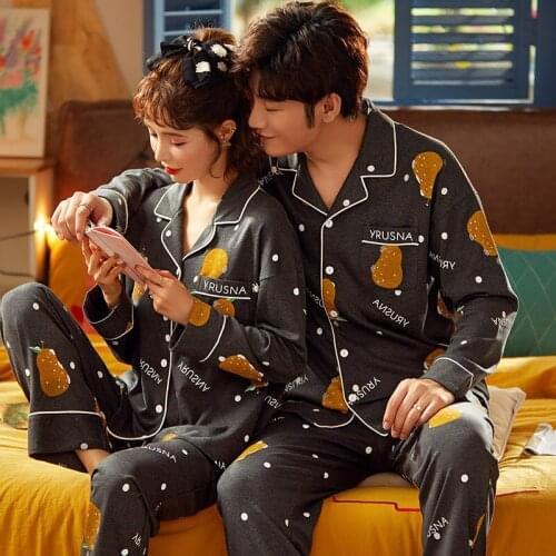 2021 Cute Lovers Pyjamas Men Full Sleeve Cotton Homewear Sets Cartoon Couple Pajamas For Women Sleepwear Suit Family Pijamas