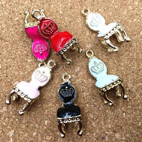 26*10MM 6PCs 3D Royal Crown Chair Necklace Charm Pendants Gold Tone Alloy Enamel Bracelet Necklace Jewelry Oil Drop Charm