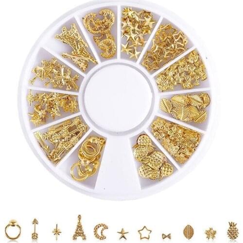 3D Gold Silver Nail Charms Metal Rivets Studs Rhinestones Pearl Nail Jewelry DIY M76F