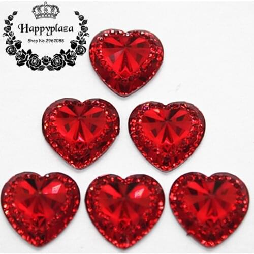 50pcs 15mm Resin Bling Red Sweet Heart Flatback Cabochon DIY Scrapbooking Phone/Wedding Craft