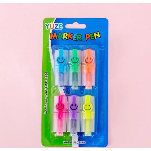 6 Colors Mini Kawaii Pastel Highlighters Pen Cute Fluorescent Markers For Painting Drawing Korean Stationery School Supplies