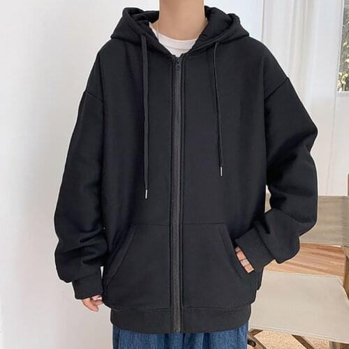 Harajuku Black Zip Sweatshirt Winter Jacket Clothes Oversized Hoodie Mens and Womens XL Retro Pocket Long Sleeve Pullover top