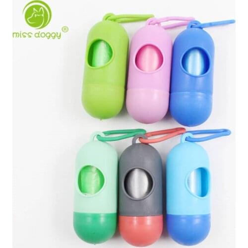 Pill Shape Pet Dog Poop Bag Dispenser Waste Garbage Bags Carrier Holder Dispenser + 1roll Poop Bags Set Pet Dog Waste Poop Bags
