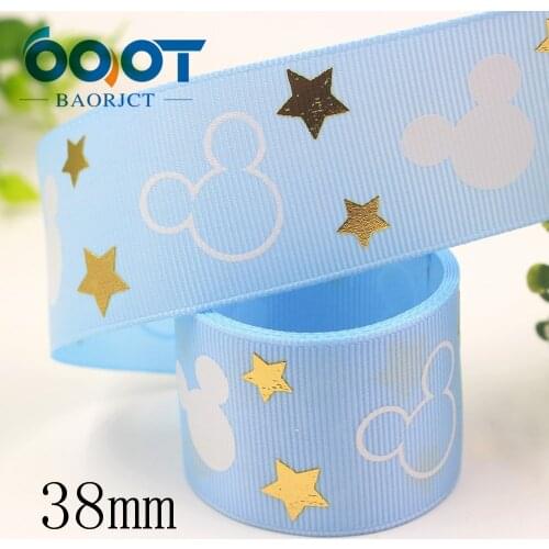 OOOT BAORJCT I-191121-2550,38mm,10yards Bronzing cartoon Printed grosgrain Ribbons,Clothing bow cap DIY decorations materials