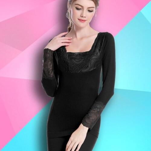 Women seamless corselet long johns slimming thick square neck lace underpants tight autumn winter thermal underwear sets female