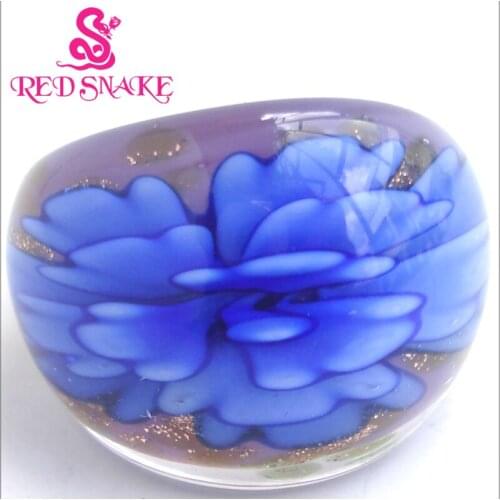 RED SNAKE Fashion Ring Handmade purple gray base bule flower drawing Murano Glass Rings