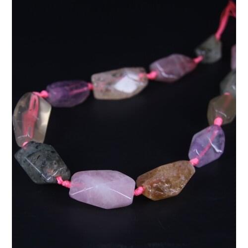 15.5"/strand Mix Crystal Large Faceted Nugget Loose Beads,Tumbled Citrines Amethysts Rose Quartzs Pendants Charms Jewelry Making