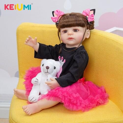 KEIUMI 22 Inch Reborn Dolls Lifelike Baby Doll Full Silicone DIY Hair Newborn Toddler Toy Bonecas Waterproof Kids Birthday Gift